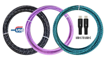GetPower GP-XL-BRDC-C Power Delivery Braided Charging Cable, USB-C, USB-C, 10 ft Cable, Assorted Colors