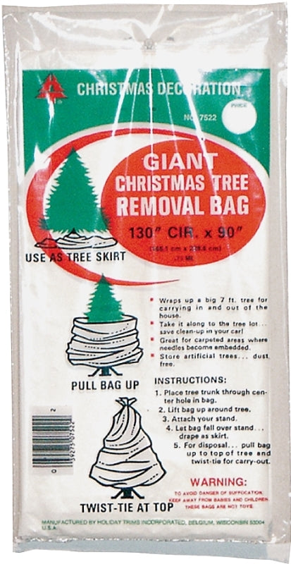 Holidaytrims 7522 Tree Removal Bag, 7 Trees ft, Poly Bag, White, 0.75 mm Thick