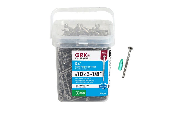 GRK Fasteners 61637 Framing and Decking Screw, #10 Thread, 3-1/8 in L, W-Cut Thread, Bugle Head, Star Drive, 210 PK