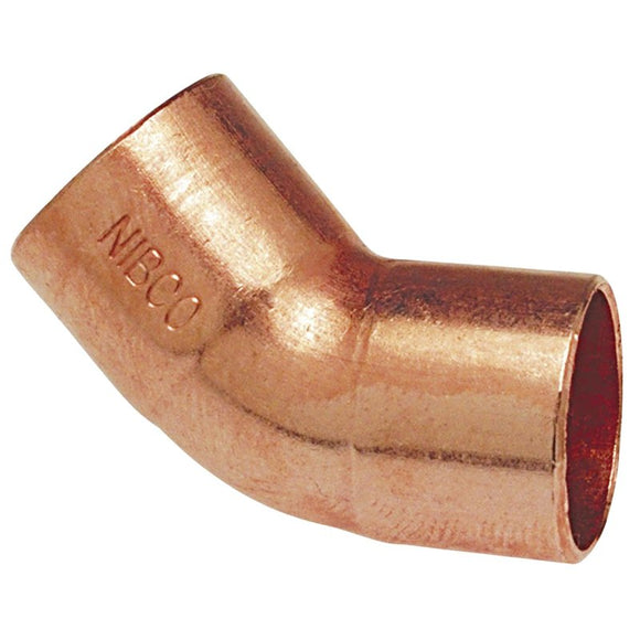 Nibco 606 Series W01365D Pipe Elbow, 1-1/2 in, Sweat, 45 deg Angle, Copper, 408 psi Pressure
