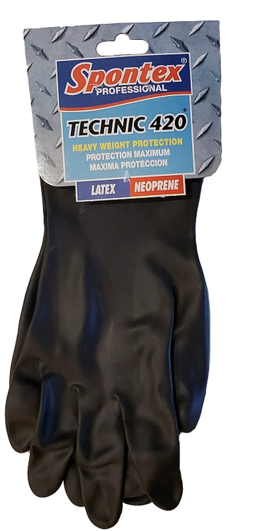 Spontex Technic 420 33547 Protective Gloves, XL, 12-1/2 in L, Extra Long Cuff, Neoprene, Black