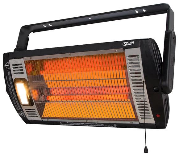 PowerZone QGW15-602 Ceiling-Mounted Dual Quartz Heater, 12.5 A, 120 V, 1500 W, Black