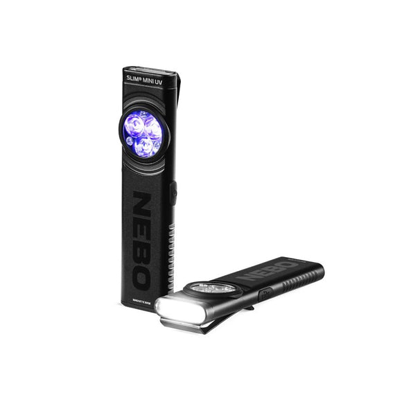 Nebo Slim Mini UV Series NEB-POC-1005 2-in-1 Rechargeable Pocket Light, 450 mAh, Lithium-Ion Battery, LED Lamp, Black