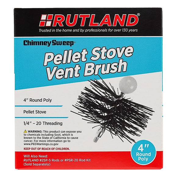 Rutland Chimney Sweep PS-4 Pellet Stove Vent Brush, 4 in Dia Brush, 10 in, 20 in L Brush, Poly Trim