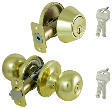 ProSource B9721BRA4F Deadbolt and Entry Lockset, Turn Button Lock, Ball Design, Polished Brass, 3 Grade, Brass