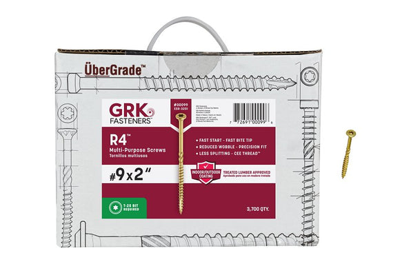 GRK Fasteners R4 00099 Framing and Decking Screw, #9 Thread, 2 in L, Star Drive, Steel, 3700 BX