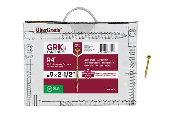 GRK Fasteners R4 00101 Framing and Decking Screw, #9 Thread, 2-1/2 in L, Round Head, Star Drive, Steel, 2900 BX