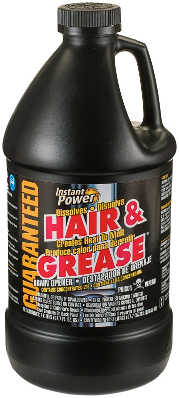 Instant Power 1970 Hair and Grease Drain Opener, Liquid, Clear, 2 L Bottle