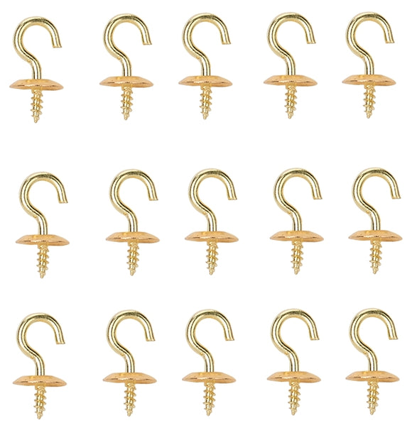 ProSource LR-388-PS Cup Hook, 3/16 in Opening, 2.5 mm Thread, 1/2 in L, Brass