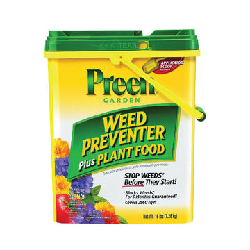 Preen 21-63907 Weed Preventer Plus Plant Food, Granular, 16 lb Drum