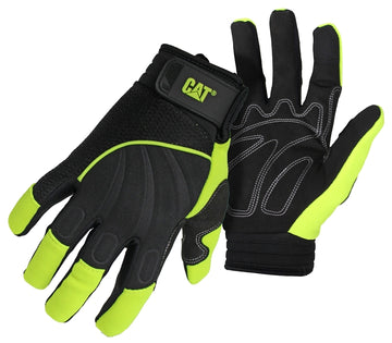 Cat CAT012224L Mechanic's Gloves, Men's, L, Adjustable Wrist Cuff, Synthetic Leather, Green