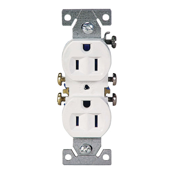 Eaton Wiring Devices 270W Duplex Receptacle, PVC, White, 2-Pole, 15 A, 125 V, Push-in, Side Wiring, NEMA: 5-15R, 3-Wire