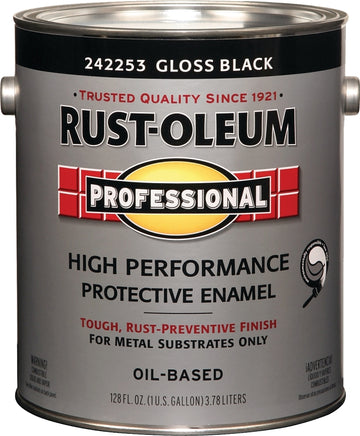 Professional 242253 Enamel Paint, Oil Base, Gloss Sheen, Black, 1 gal, Can, 255 to 435 sq-ft/gal Coverage Area