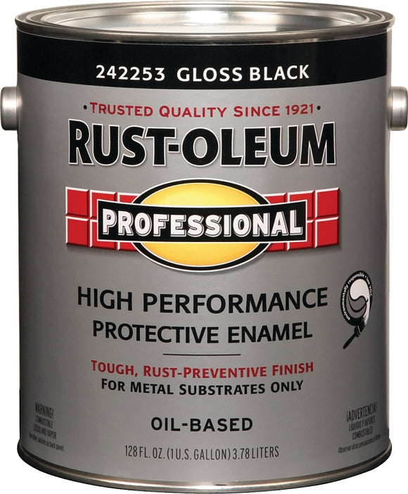 Professional 242253 Enamel Paint, Oil Base, Gloss Sheen, Black, 1 gal, Can, 255 to 435 sq-ft/gal Coverage Area