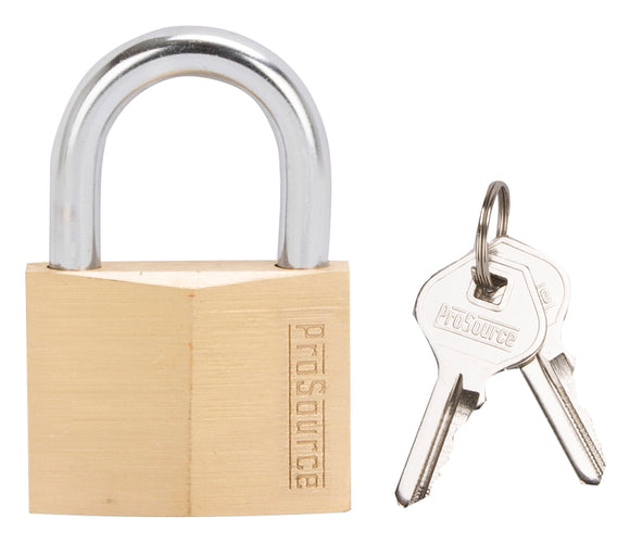 ProSource HD10050 Padlock, Standard Shackle, 5/16 in Dia Shackle, 1-1/2 in H Shackle, Steel Shackle, Brass Body