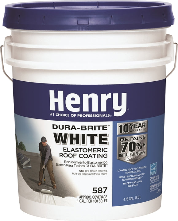 Henry HE587372 Elastomeric Roof Coating, White, 5 gal Pail, White