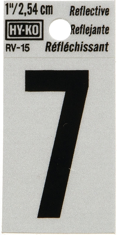 Hy-Ko RV-15 Series RV-15/7 Self-Adhesive Reflective Number, Character: 7, 1 in H Character, Black Character, Vinyl