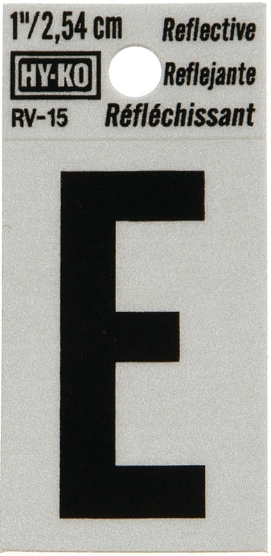 Hy-Ko RV-15 Series RV-15/E Self-Adhesive Reflective Letter, Character: E, 1 in H Character, Black Character, Vinyl