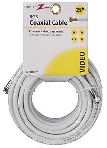 CABLE COAX RG6/F CONN 25FT WHT