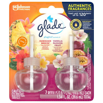 Glade 70498 Plug-In Air Freshener Refill, 1.34 oz Pegged, Hawaiian Breeze, Vanilla Passion Fruit, Clear