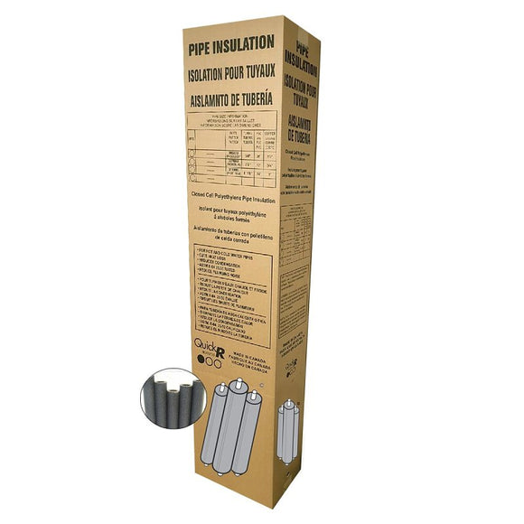 Quick R 30780U Pipe Insulation, 7/8 in ID x 1-5/8 in OD Dia, 6 ft L, Polyethylene, Charcoal