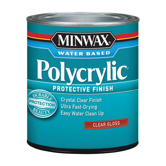 Minwax Polycrylic 65555444 Polyurethane, Gloss, Liquid, Crystal Clear, 1 qt Can