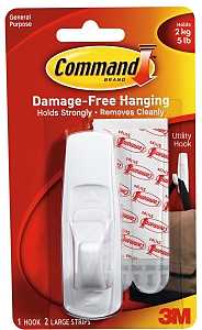 HOOK UTILITY LG W/STRIP WHT   