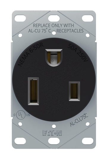 Arrow Hart AH1254BK-BOX Heavy-Duty Power Receptacle, 2 -Pole, 250 V, 50 A, Back Wiring, NEMA: NEMA 6-50R, Black