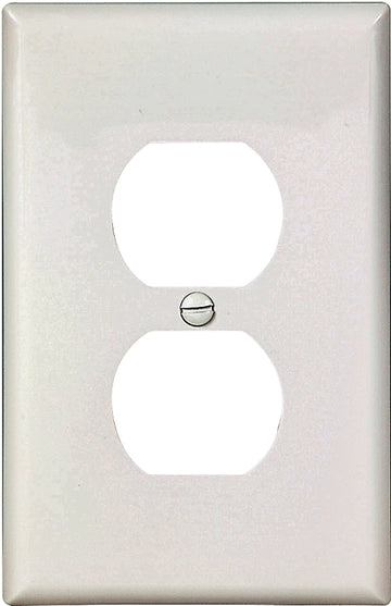 Eaton Wiring PJ8W Midsize Wallplate, 4.87 in L, 3.12 in W, 1-Gang, Duplex Receptacle, Polycarbonate, White