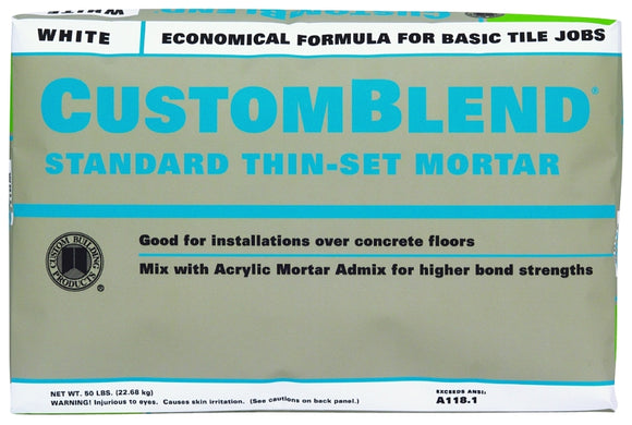 CustomBlend CBTSW50 Series Thin-Set Mortar, White, Powder, 50 lb Bag, 85 to 95 sq-ft Coverage Area