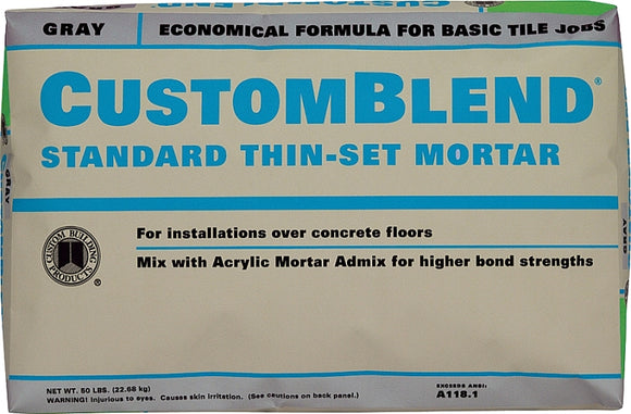 CustomBlend CBTSG50 Series Thin-Set Mortar, Gray, Powder, 50 lb Bag, 85 to 95 sq-ft Coverage Area