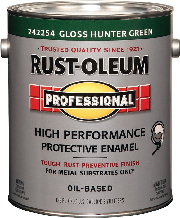 Professional 242254 Enamel Paint, Oil Base, Gloss Sheen, Hunter Green, 1 gal, Can, 255 to 435 sq-ft/gal Coverage Area