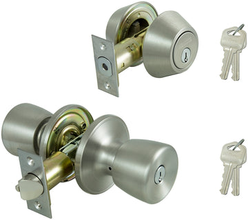 ProSource BS6B1-PS Deadbolt and Entry Lockset, Turn Button Lock, Knob Handle, Tulip Design, Stainless Steel, 3 Grade