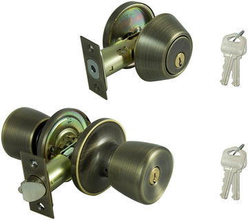 ProSource BS8B1-PS Deadbolt and Entry Lockset, Turn Button Lock, Tulip Design, Antique Brass, 3 Grade, Brass