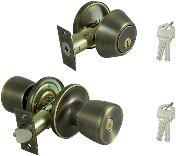 ProSource BS8B1-PS Deadbolt and Entry Lockset, Turn Button Lock, Tulip Design, Antique Brass, 3 Grade, Brass