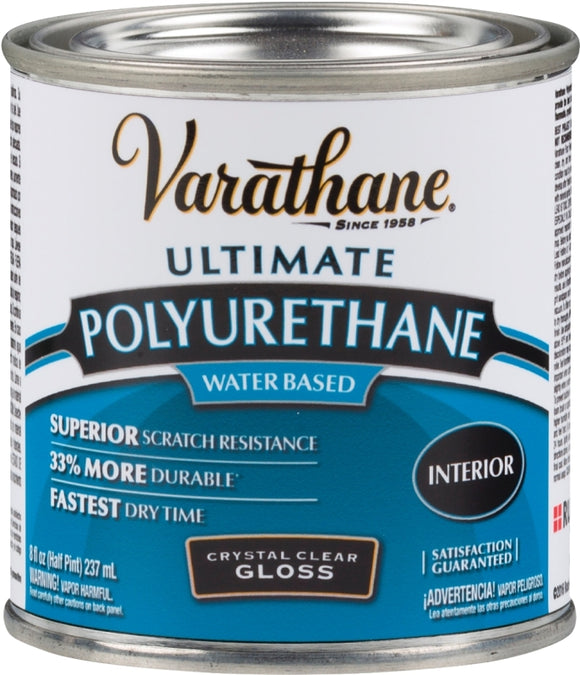 Varathane 200061H Waterbased Polyurethane, Gloss, Liquid, Crystal Clear, 0.5 pt, Can