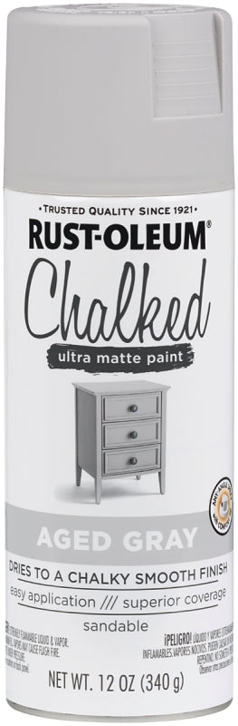 Rust-Oleum 302592 Chalk Spray Paint, Ultra Matte, Aged Gray, 12 oz Can