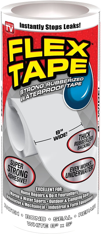 Flex Tape TFSWHTR0805 Tape, 5 ft L, Rubber Backing, 8 in W