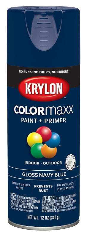 Krylon COLORmaxx™ K05529007 Enamel Spray Paint, Gloss, Navy Blue, 12 oz Can