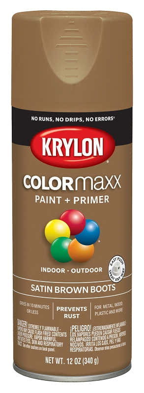 Krylon COLORmaxx™ K05559007 Enamel Spray Paint, Satin, Brown Boots, 12 oz Can