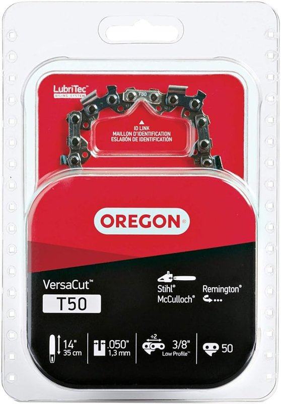 Oregon VersaCut T50 Chainsaw Chain, 14 in L Bar, 0.05 Gauge, 3/8 in TPI/Pitch, 50-Link