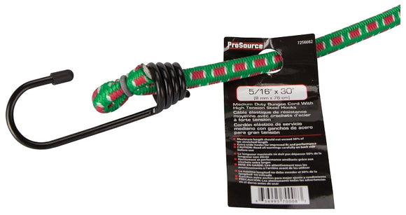 ProSource FH64018 Stretch Cord, 8 mm Dia, 30 in L, Polypropylene, Green, Hook End
