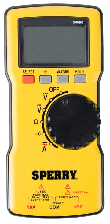 Sperry Instruments DM6800 Multimeter, 1999 Count Resolution, Digital, LCD Display, Yellow