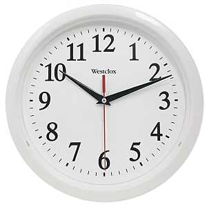 CLOCK WALL RND PLSTC WHT 10IN 