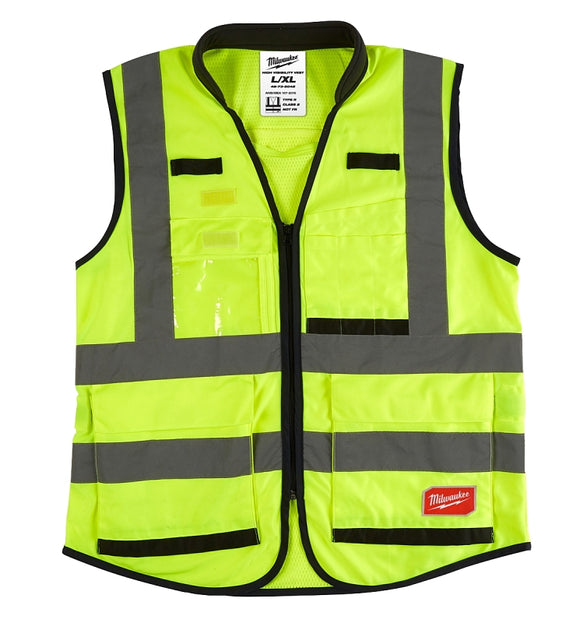 Milwaukee 48-73-5042 Safety Vest, L/XL, Men's, Fits to Chest Size: 42 to 46 in, Polyester, High-Visibility Yellow