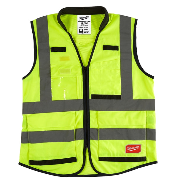 Milwaukee 48-73-5041 Safety Vest, S/M, Men's, Fits to Chest Size: 38 to 42 in, Polyester, High-Visibility Yellow