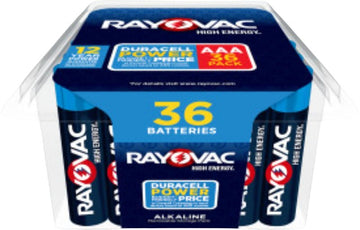 Rayovac 824-36PPK Battery, 1.5 V Battery, 1100 mAh, AAA Battery, Alkaline, 36/PK