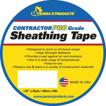 Perma R Products 18755 Sheathing Tape, 55 yd L, 1.87 in W, Polypropylene Backing, White