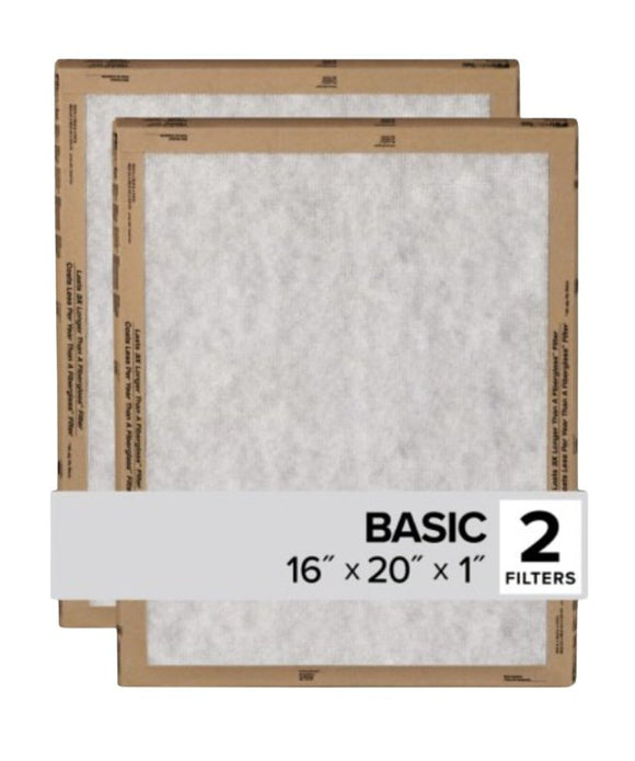 Filtrete FPL00-2PK-24 Air Filter, 20 in L, 16 in W, 2 MERV, For: Air Conditioner, Furnace and HVAC System
