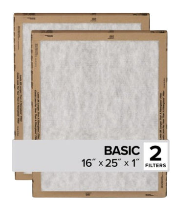 Filtrete FPL01-2PK-24 Air Filter, 25 in L, 16 in W, 2 MERV, For: Air Conditioner, Furnace and HVAC System